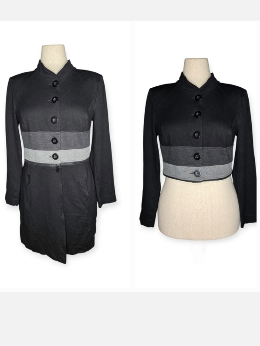 CABI  Black Grey Zip Off Convertible Jacket Size Small